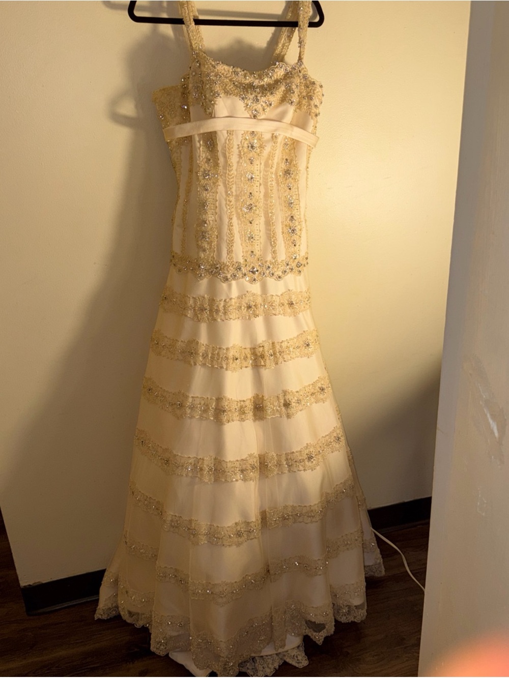 Simone Carvalli Bridal Gown Size 10 Ivory Jeweled With Rhinestones